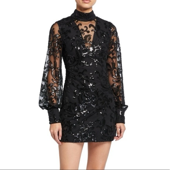Alexis Franciska Dress in Beaded Black Sparkle Long Sleeve Mini LBD Sz S - Picture 3 of 16